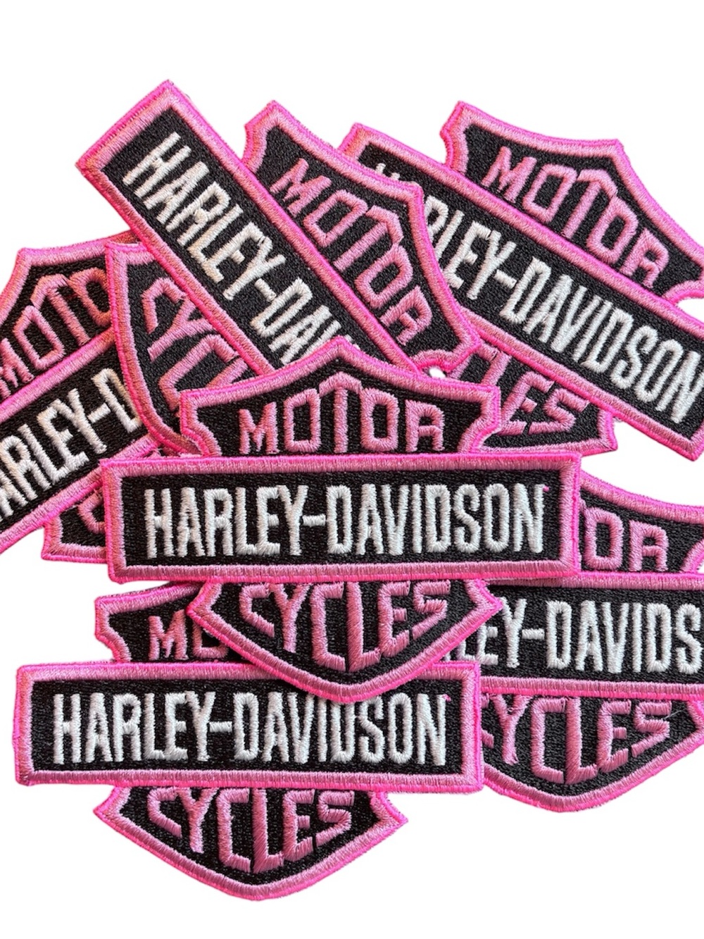 5 Harley-Davidson Black & Pink Embroidered Logo Iron On Patches